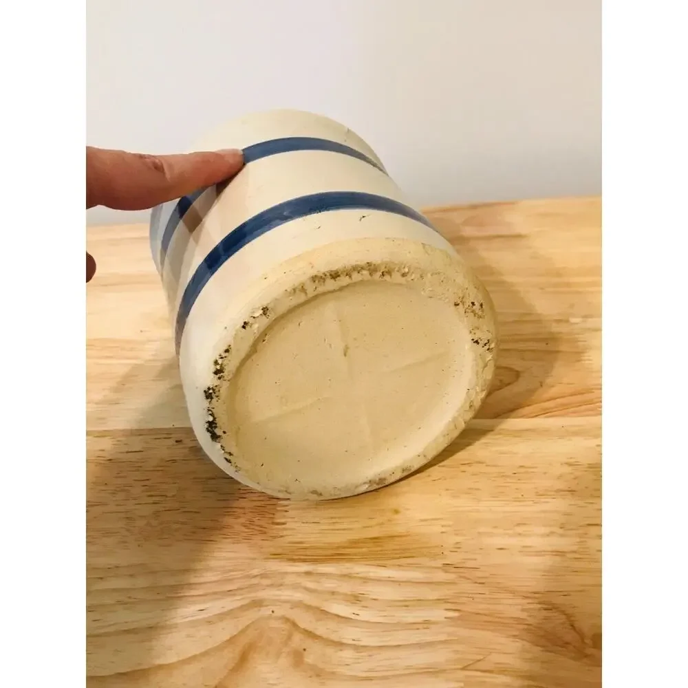 Vintage Blue Band Stoneware Crock Pottery Glazed Primitive Americana 1 Qt USA